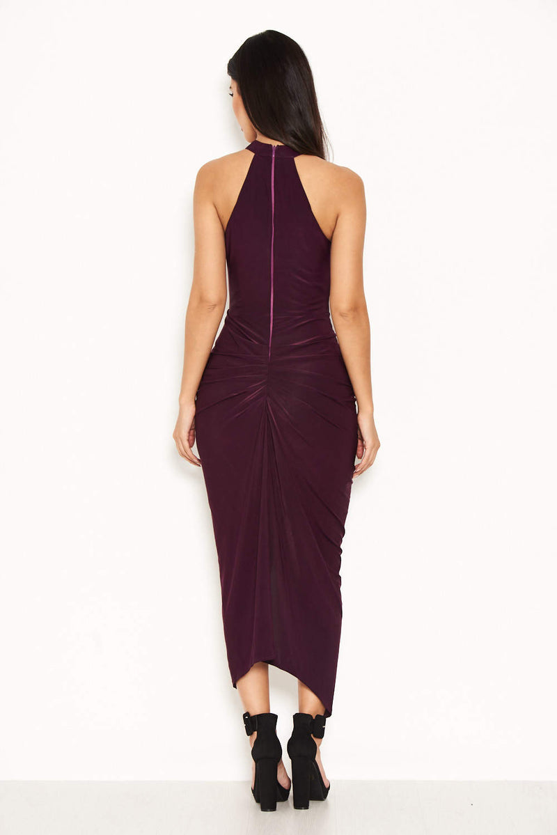 Plum Ruched Wrap Over Dress