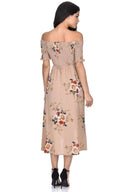 Beige Floral Bardot Printed Dress