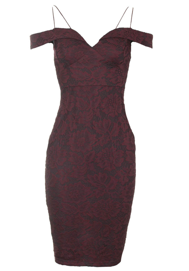 Plum Strappy Lace Midi Dress