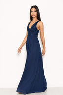 Navy Lace Detail V Neck Maxi Dress