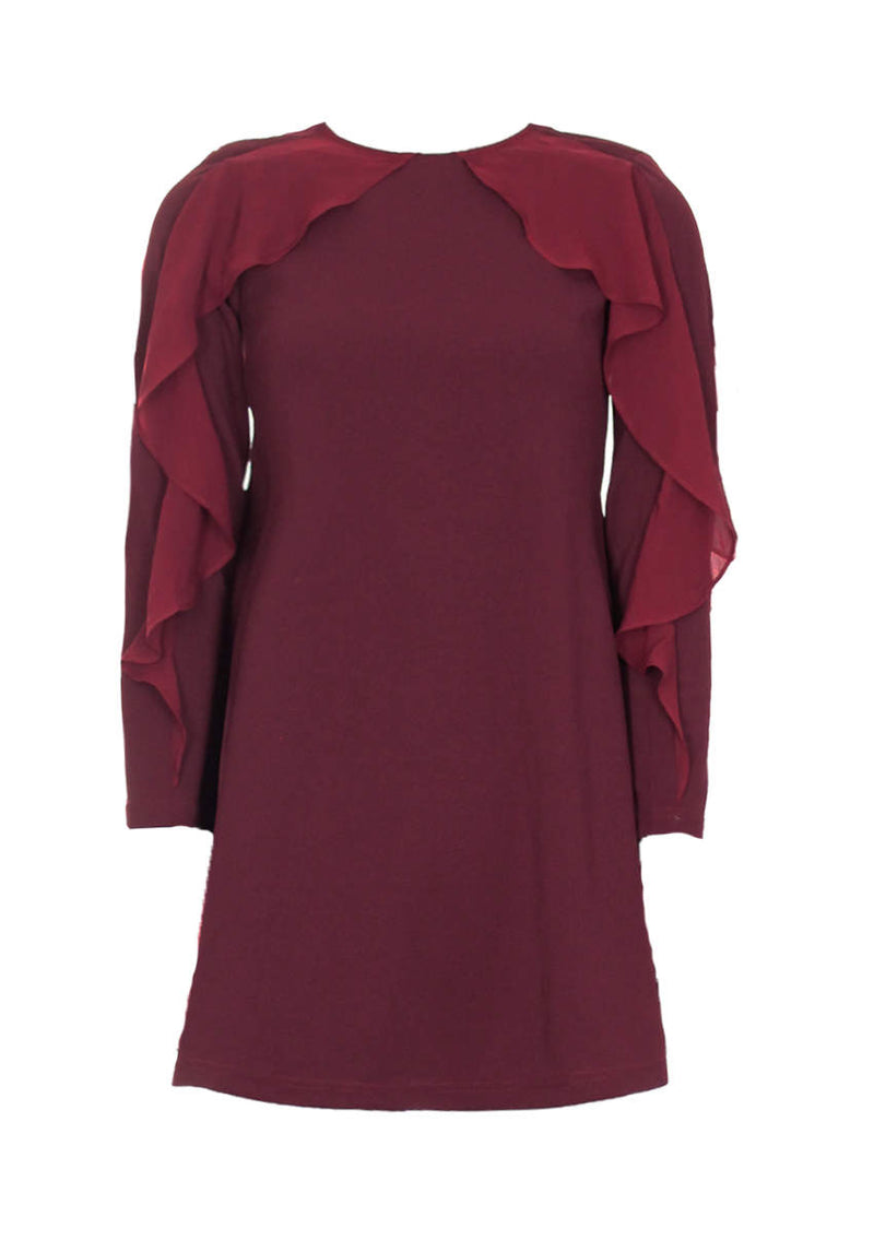 Plum Long Sleeve Frill Detail Swing Dress