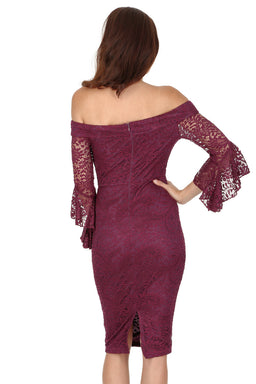 Plum Bardot Lace Dress