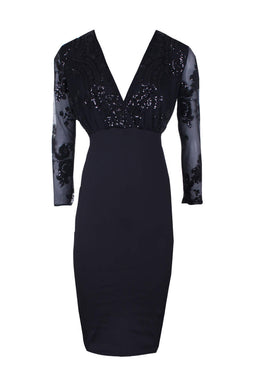 Black Sequined Crossover Bodycon Dress