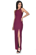 Plum High Neck Lace Detail Maxi Dress