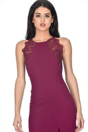 Plum High Neck Lace Detail Maxi Dress