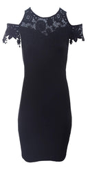 Black Cold Shoulder Crochet Dress