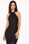 Black Racer Neck Lace Fish Tail Dress