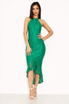 Green Racer Neck Fishtail Dress