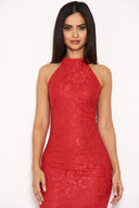 Red Racer Neck Lace Fish Tail Dress