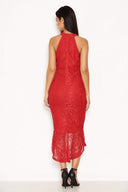 Red Racer Neck Lace Fish Tail Dress