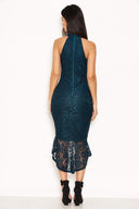 Teal Racer Neck Lace Fish Tail Dress