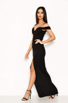 Black Strappy Off The Shoulder Side Split Maxi Dress
