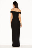 Black Strappy Off The Shoulder Side Split Maxi Dress