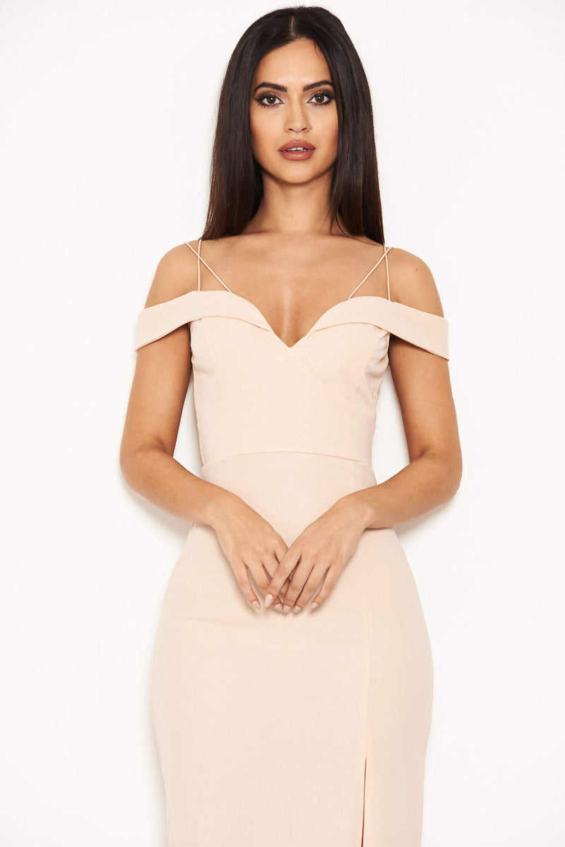 off the shoulder dress nude Women's Florentia Off-Shoulder Midi Dress Nude/Black S/M/L/Customize MEAN BLVD