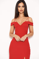 Red Strappy Off The Shoulder Side Split Maxi Dress