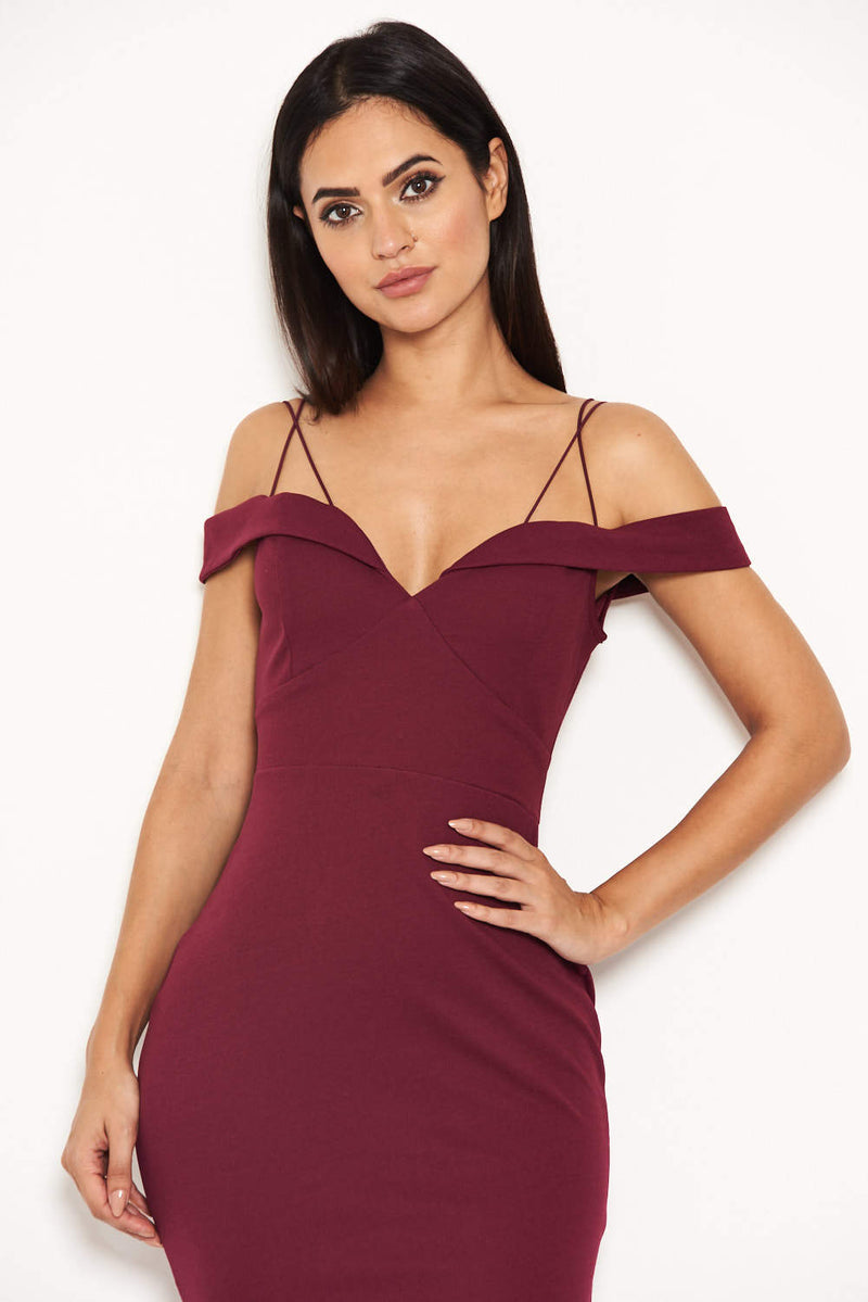 Plum Off The Shoulder Strappy Fishtail Dress AX Paris