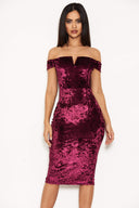 Plum Velvet Off The Shoulder Bardot Dress