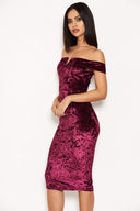 Plum Velvet Off The Shoulder Bardot Dress