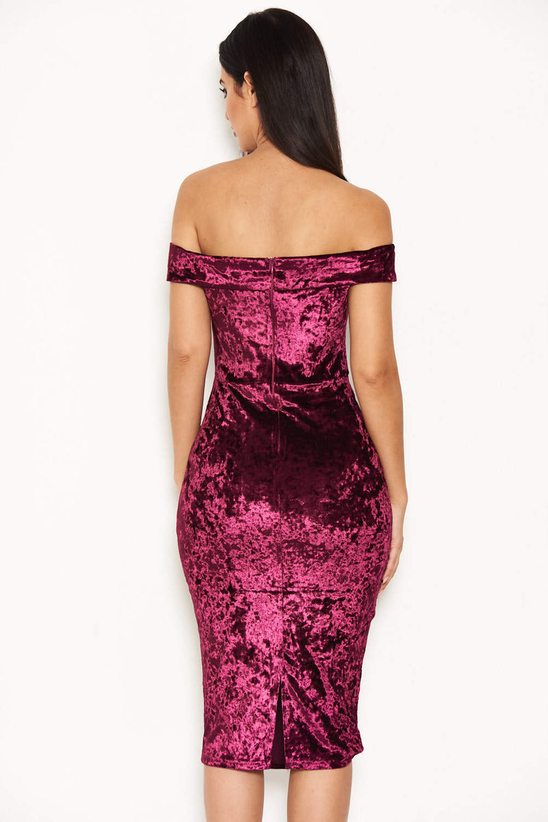 Plum Velvet Off The Shoulder Bardot Dress