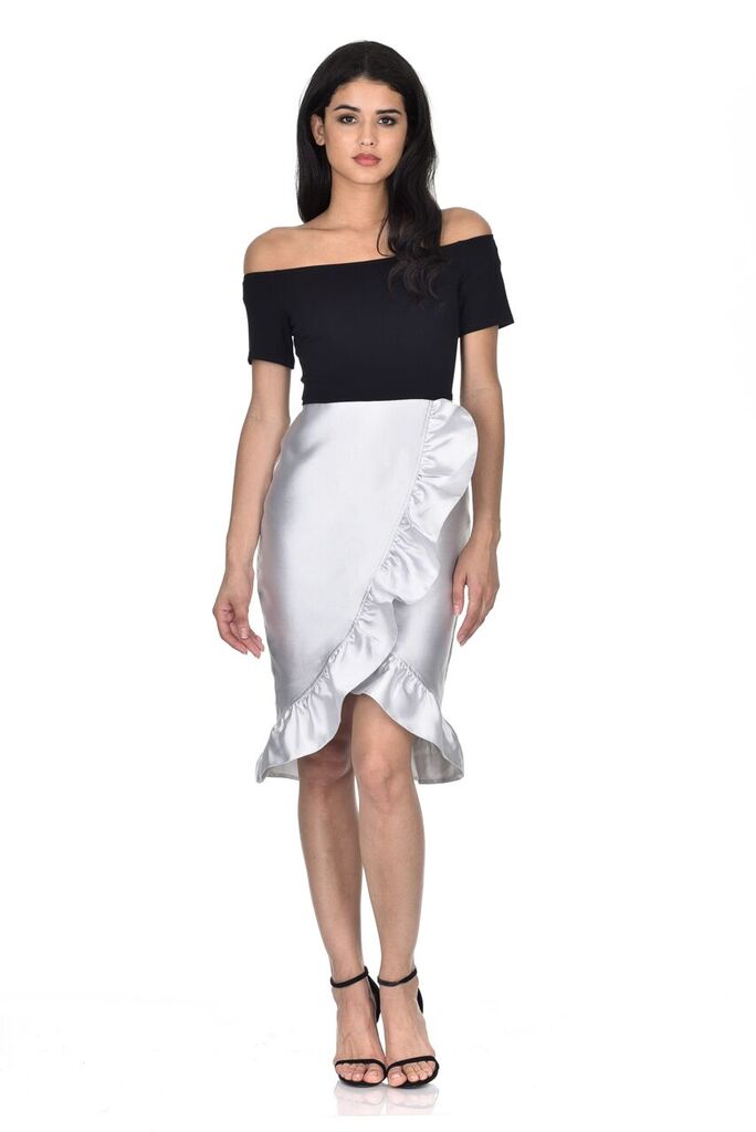 Black Silver 2 in 1 Frill Skirt Dress