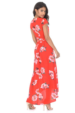 Red Floral Waterfall Dress