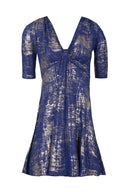 Blue Knot Front Metallic Dress