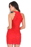 Red Halter Lace Mini Dress