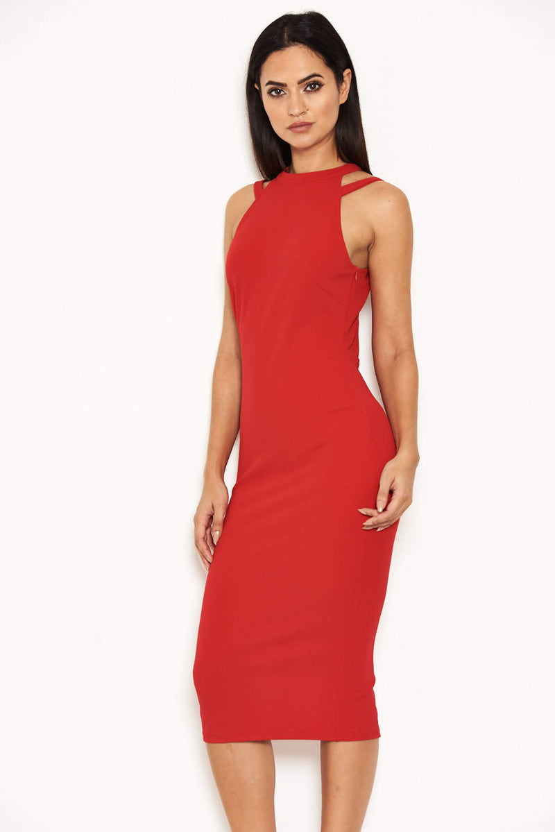 Red Double Strap Midi Dress
