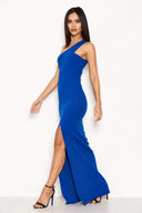 Blue Asymmetric Thigh Split Maxi Dress