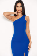 Blue Asymmetric Thigh Split Maxi Dress