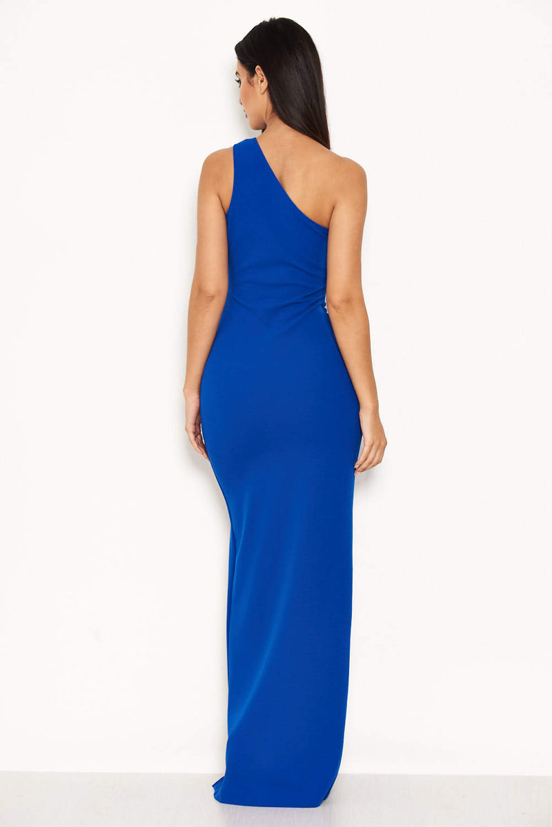 Blue Asymmetric Thigh Split Maxi Dress