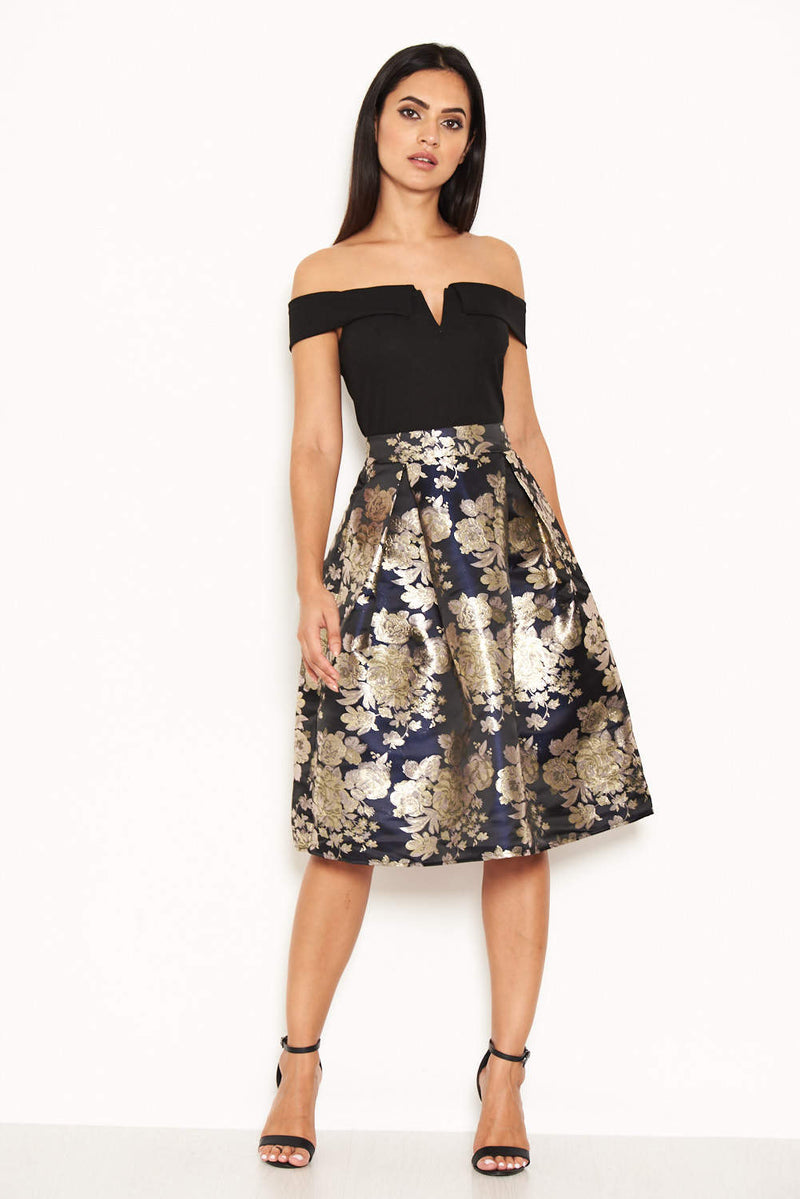 Black Floral Brocade Midi Dress AX Paris Black Floral Brocade Midi Dress AX Paris