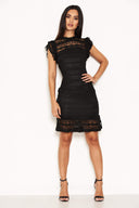 Black High Neck Lace Frill Dress