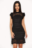 Black High Neck Lace Frill Dress