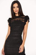 Black High Neck Lace Frill Dress