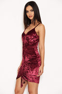 Plum Velvet Dress With Ruched Drawstring Detail