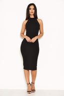 Black High Neck Embellished Midi Dress