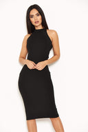 Black High Neck Embellished Midi Dress