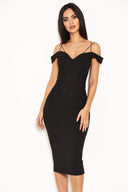 Black Off The Shoulder Lace Midi Dress With Delicate Straps