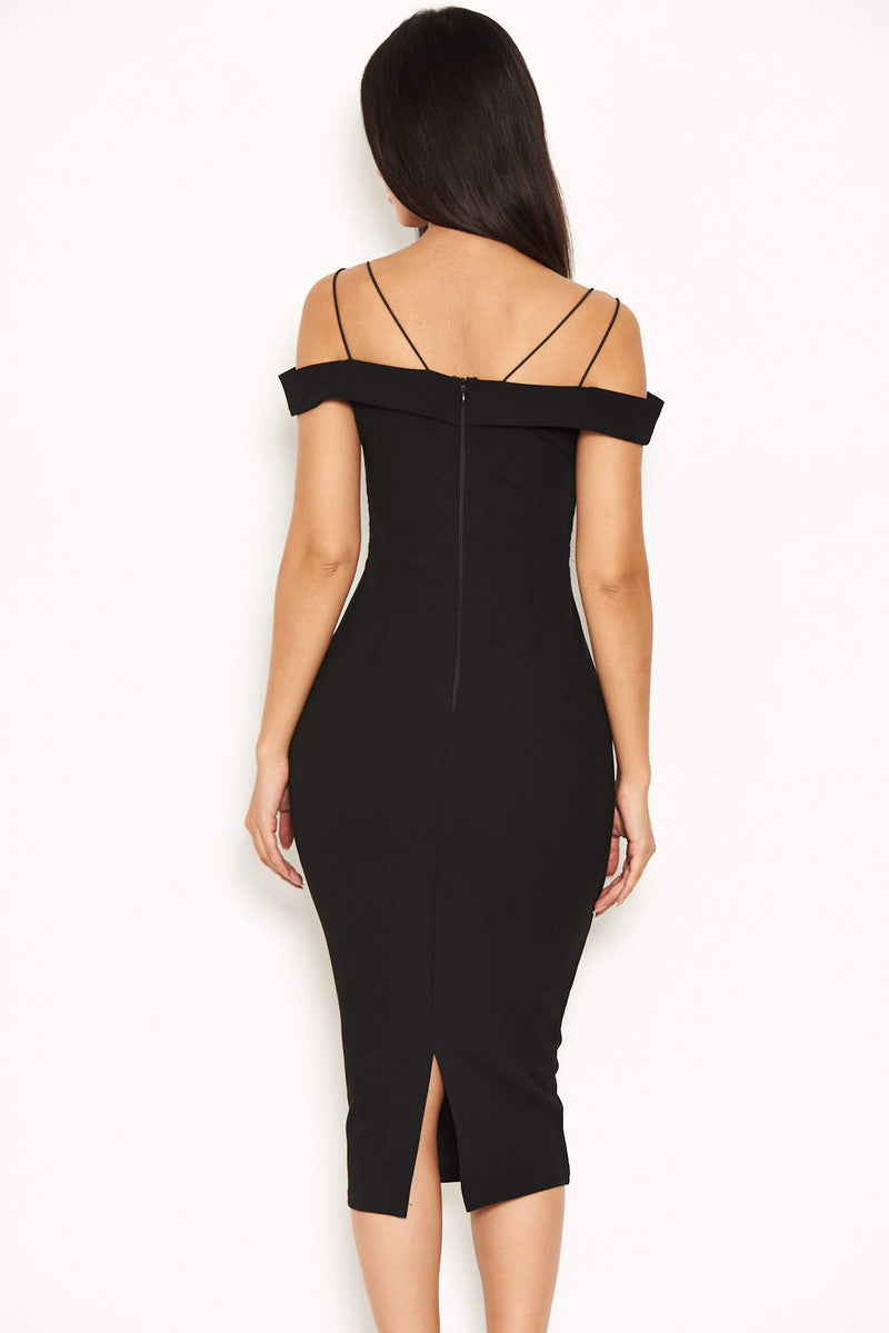 Black Off The Shoulder Lace Midi Dress With Delicate Straps – AX Paris