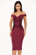 Plum Off The Shoulder Lace Midi Dress With Delicate Straps