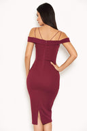 Plum Off The Shoulder Lace Midi Dress With Delicate Straps