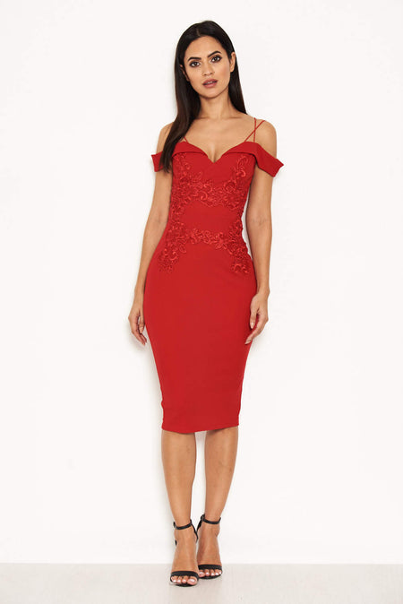 Red Strappy Lace Midi Dress