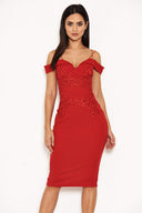 Red Strappy Lace Midi Dress