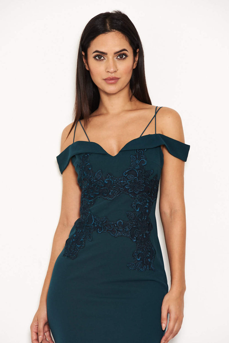 Teal Strappy Lace Midi Dress