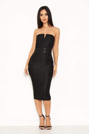 Black Lace Notch Front Midi Dress