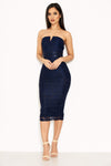 Navy Lace Notch Front Midi Dress