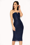 Navy Lace Notch Front Midi Dress