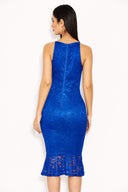 Blue Lace Fishtail Midi Dress