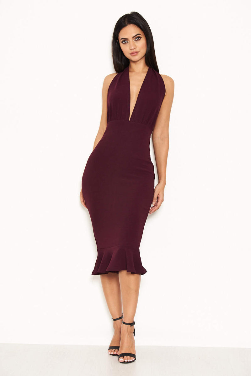 Black strappy tie waist fishtail midi dress sale